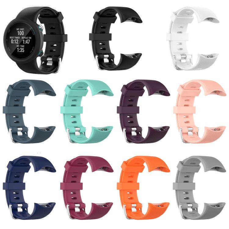 Silicone watch bands in ten solid colors, with perforations and textured surfaces.
