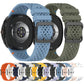 Perforated silicone watch bands in blue, olive, and assorted colors with black buckles