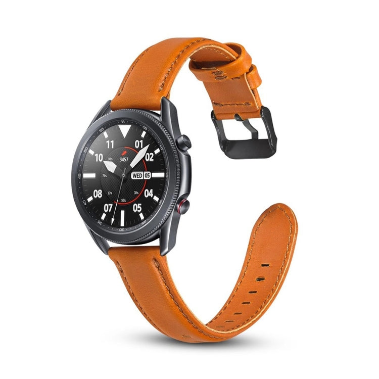 Orange leather watch strap with buckle and stitched holes for Galaxy Watch