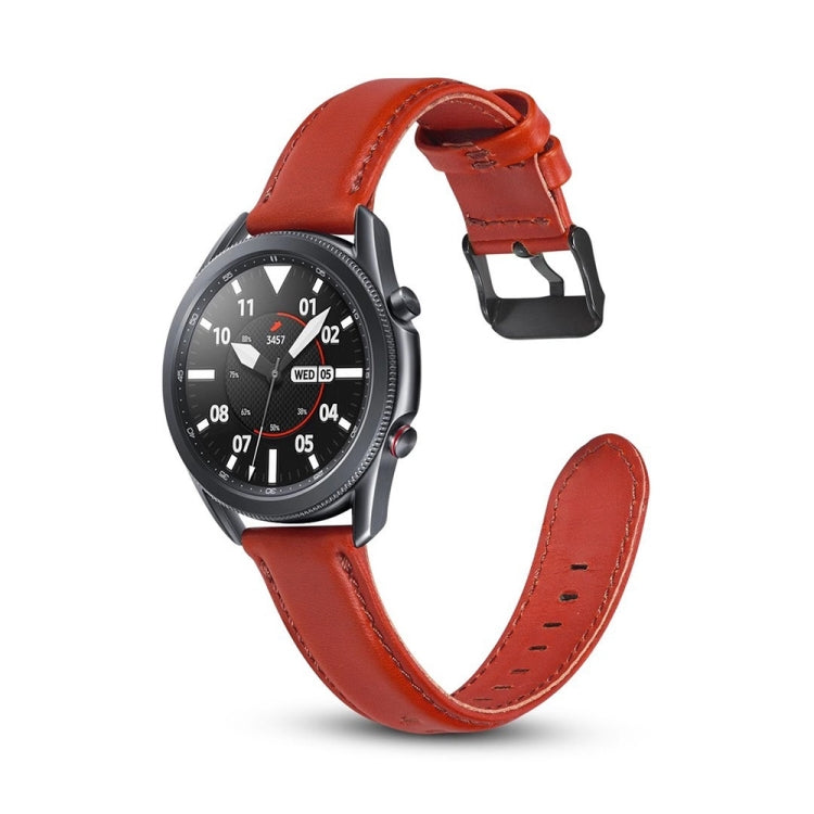 Red leather watch strap with buckle and stitched holes for Galaxy Watch
