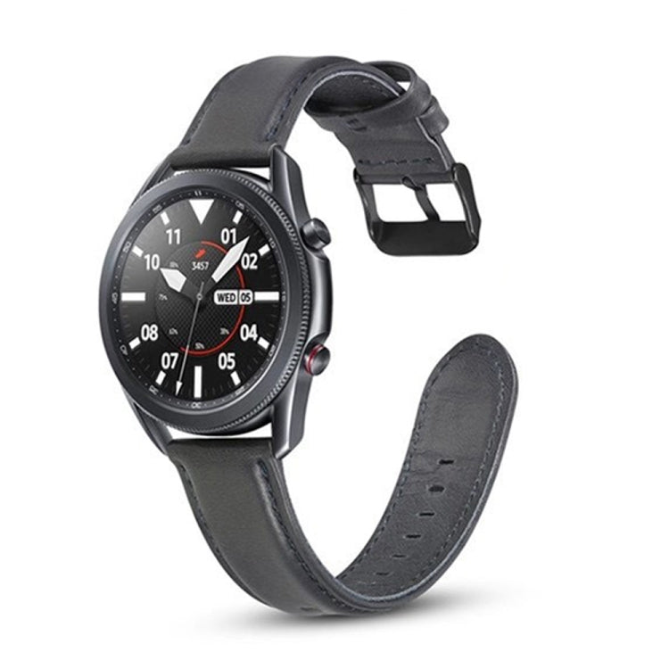 Dark gray leather replacement watch strap with metal buckle for Galaxy Watch 3 41mm/45mm