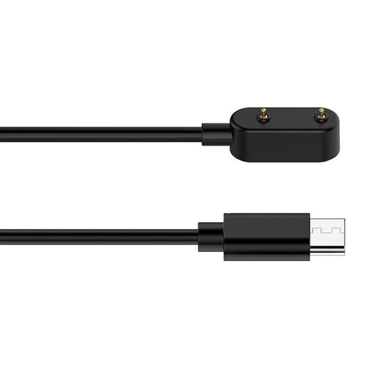Side view of two-pin magnetic smartwatch charging head and USB-C plug