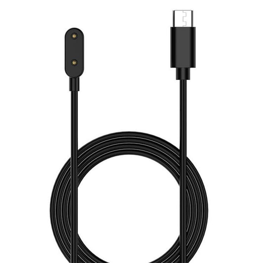 Black magnetic smartwatch charging cable with USB-C connector, coiled with both ends visible