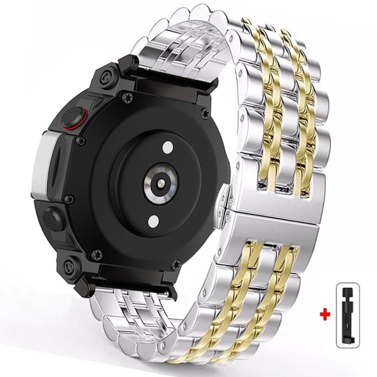 Silver and gold stainless steel seven-bead watch band with butterfly clasp