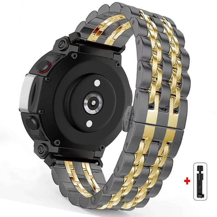 Black and gold stainless steel seven-bead watch band with butterfly clasp
