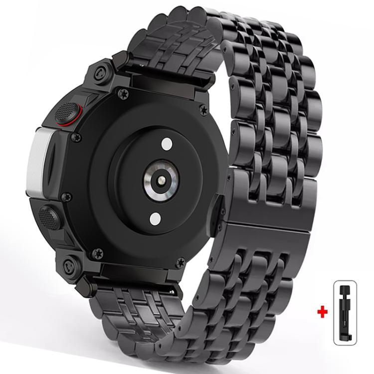 Black stainless steel seven-bead watch band with butterfly clasp