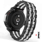 Black and silver stainless steel watch band with butterfly clasp and compatible watch