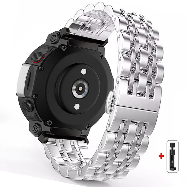 Silver stainless steel watch band with butterfly clasp and compatible watch
