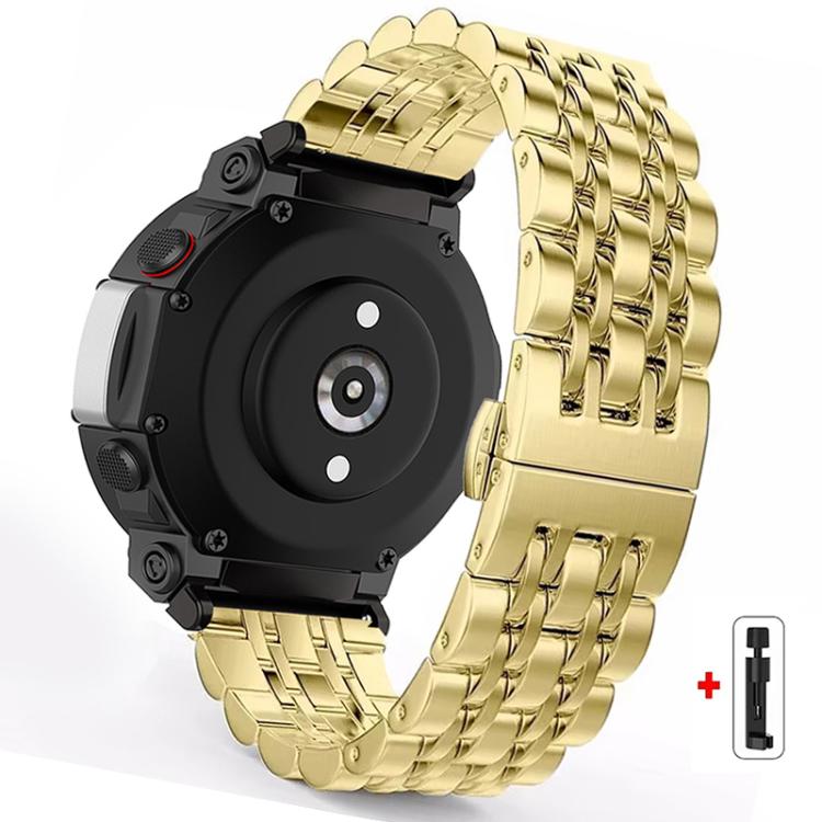 Gold stainless steel watch band with butterfly clasp and compatible watch