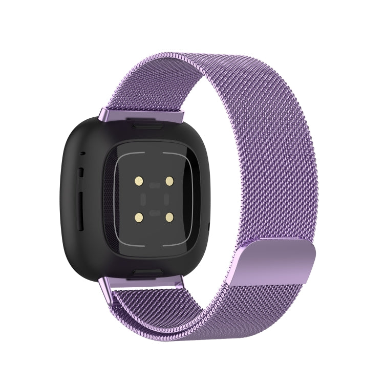 Purple magnetic Milanese watch strap for Fitbit Versa 3, back view