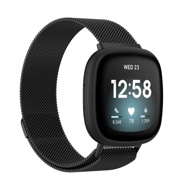 Fitbit Versa 3 replacement strap, black mesh band with magnetic clasp