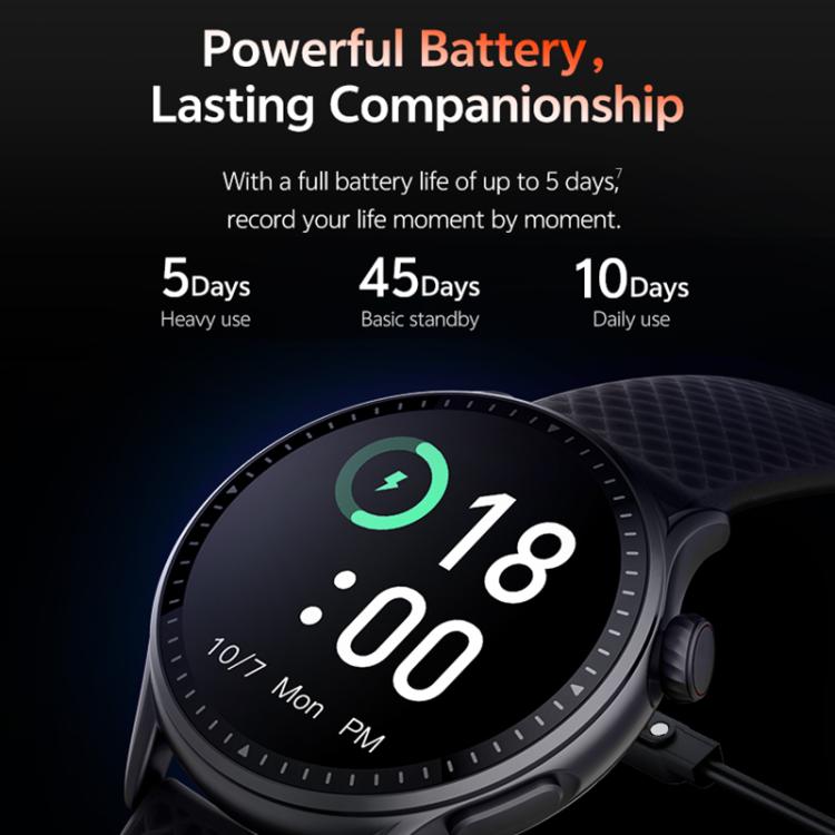 Close-up of the black GR3 watch with a digital time display