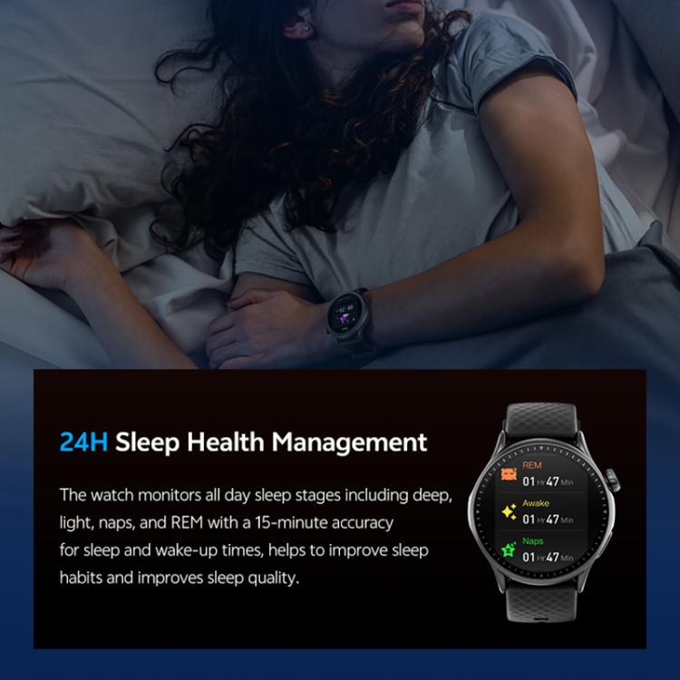 Black GR3 fitness tracker watch displaying sleep data