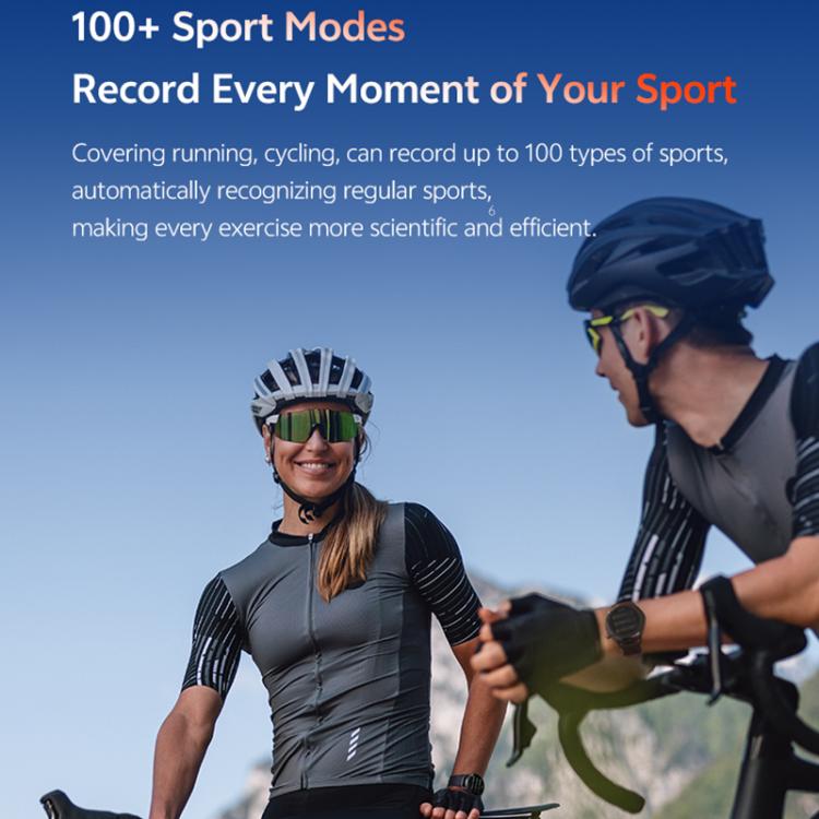 Smartwatch worn by a cyclist, with a dark band and round face.