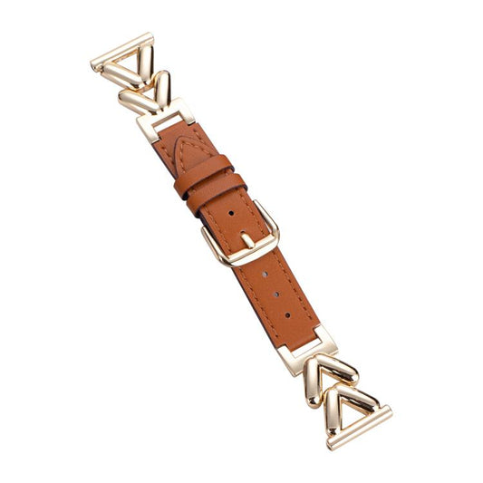 xDfind hybrid leather watch band with brown strap and gold-tone V-shaped links