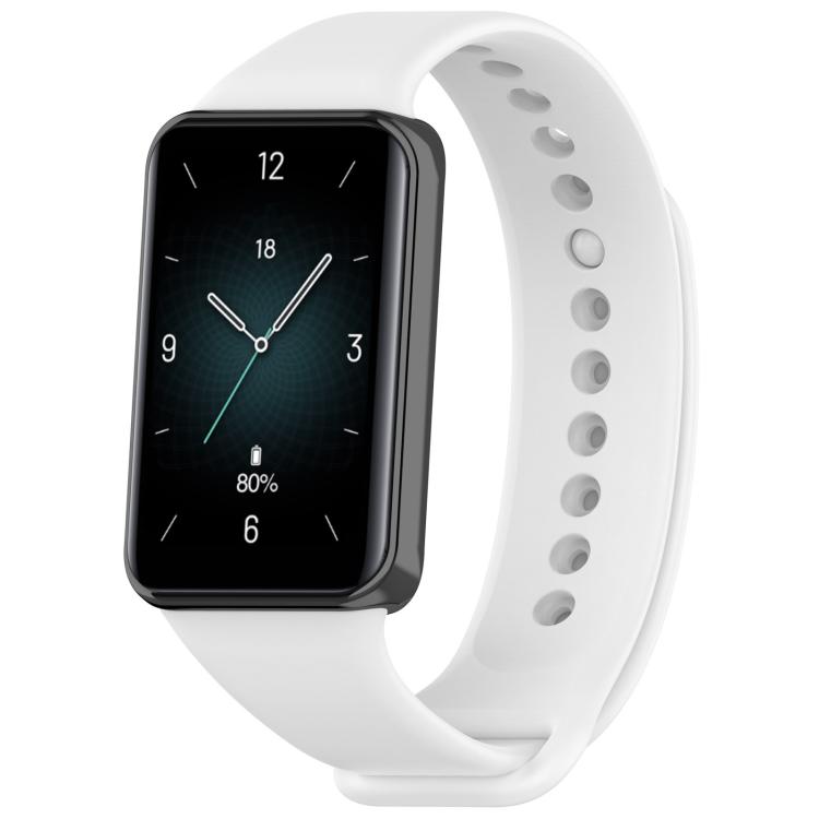 White TPU sport watch band shown fitted to a rectangular smartwatch