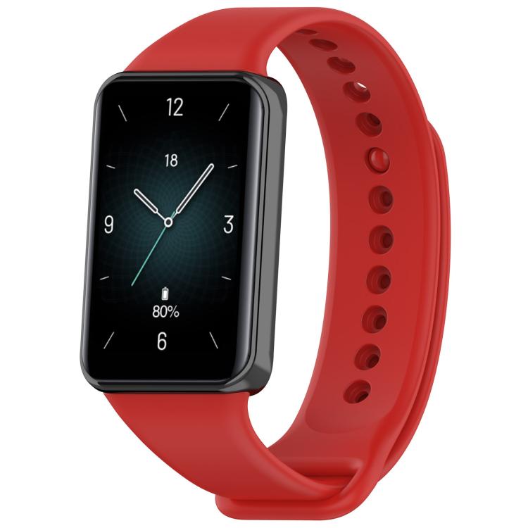 Red TPU sport watch band for Honor Band 9, shown on watch