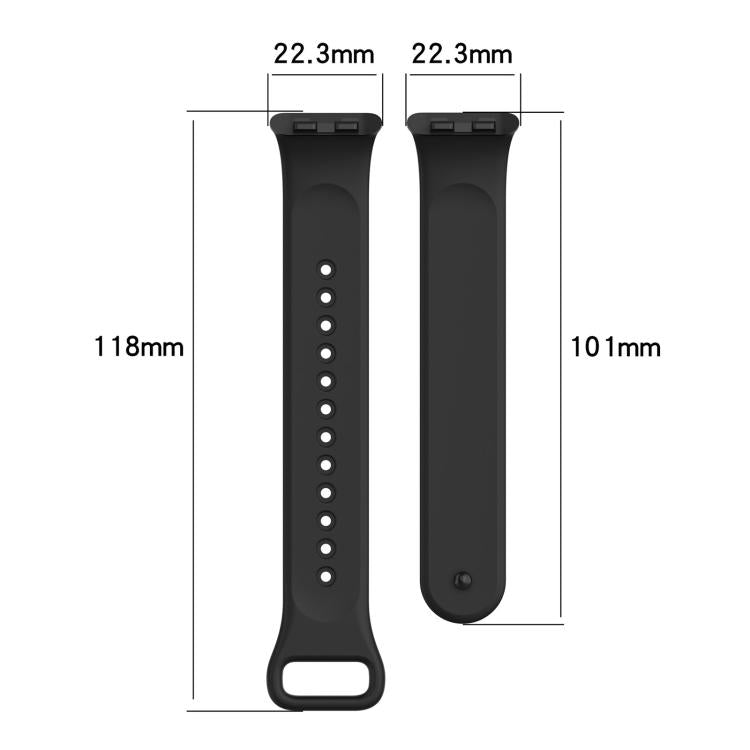 Black TPU watch band in two parts, with strap widths and lengths marked