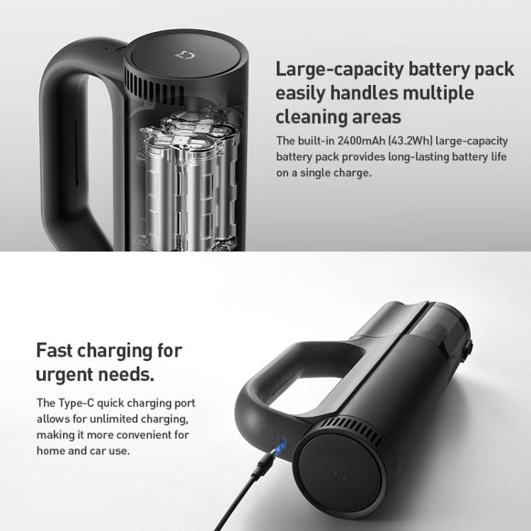 Handheld vacuum cleaner with large-capacity battery pack and Type-C charging port