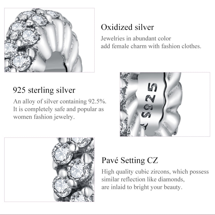 Oxidized silver 925 sterling charm bead with pave CZ stones, close-up