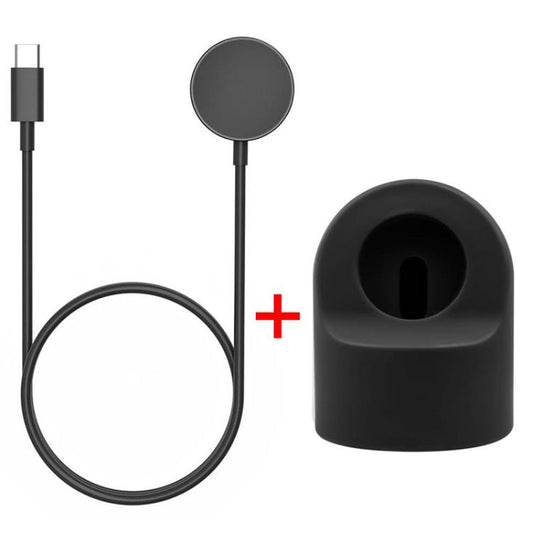 Black smartwatch charger cable and separate holder stand