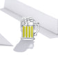 Silver beer mug charm bead with yellow enamel stripes and side handle detail