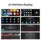 In-dash car stereo head unit with touchscreen displaying app icons interface
