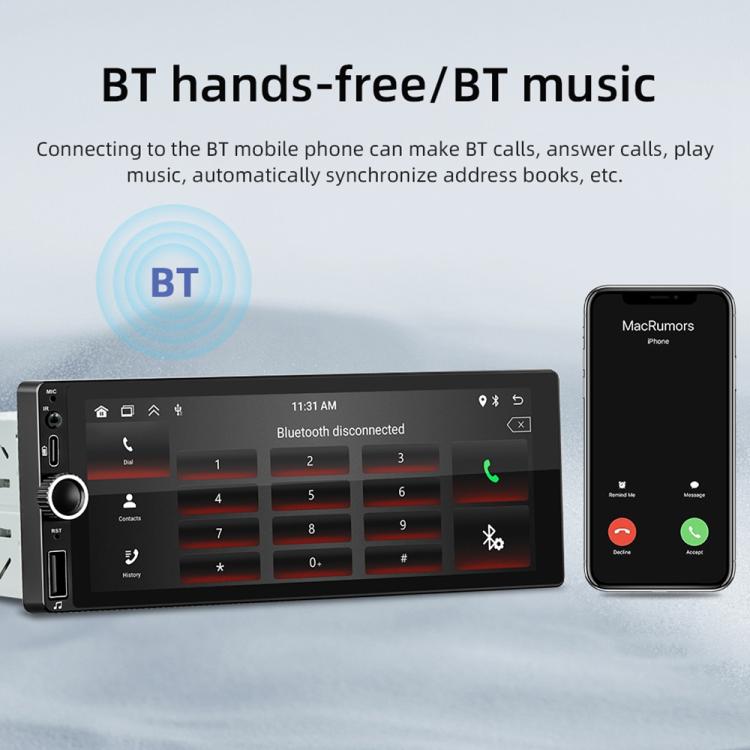 1DIN car MP5 player with Bluetooth hands-free phone screen on display