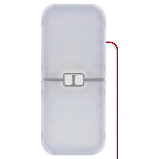 White RV LED roof light with central latch and red power wire connector