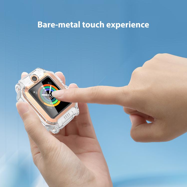 Clear protective case fitted on a watch phone being touched