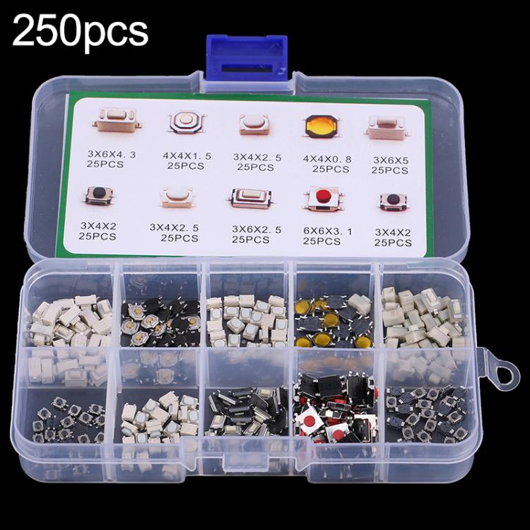 Assorted car patch touch switch button set in clear divider storage box