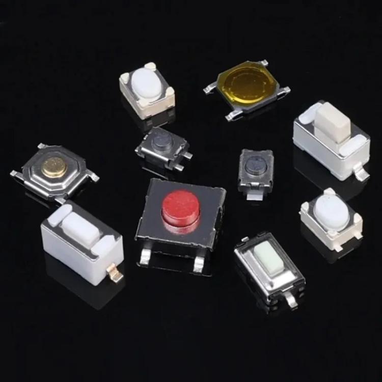 Loose touch switch buttons with red, yellow, and dark push-button caps