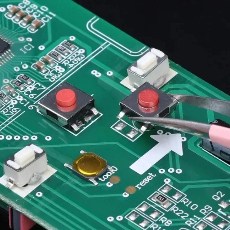 PCB touch switch buttons with two red push caps and white side switches