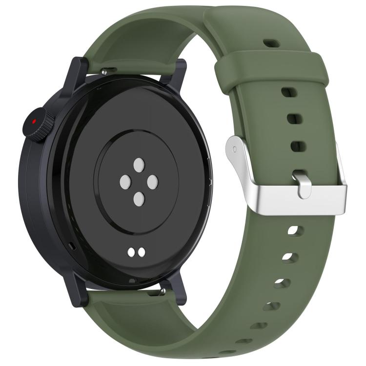 Dark green silicone watch band shown from the back with silver buckle