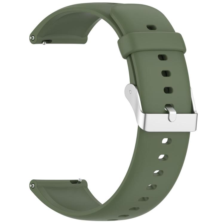 Dark green silicone watch band with silver buckle and adjustable holes