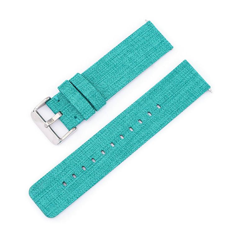 Turquoise woven nylon watch band with silver pin buckle and adjustment holes