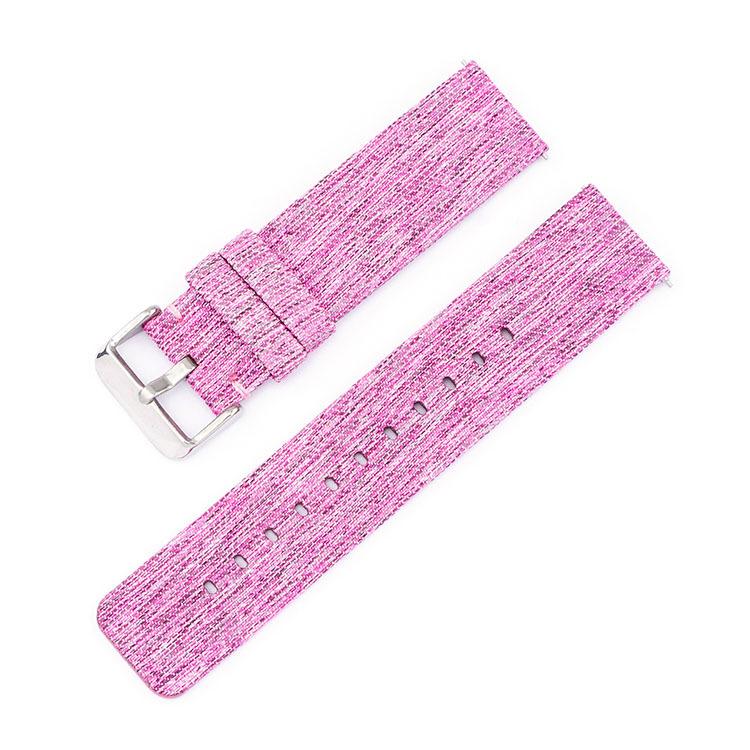 Bright pink woven nylon watch band with silver pin buckle