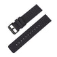 Black woven nylon watch band with black pin buckle and adjustment holes