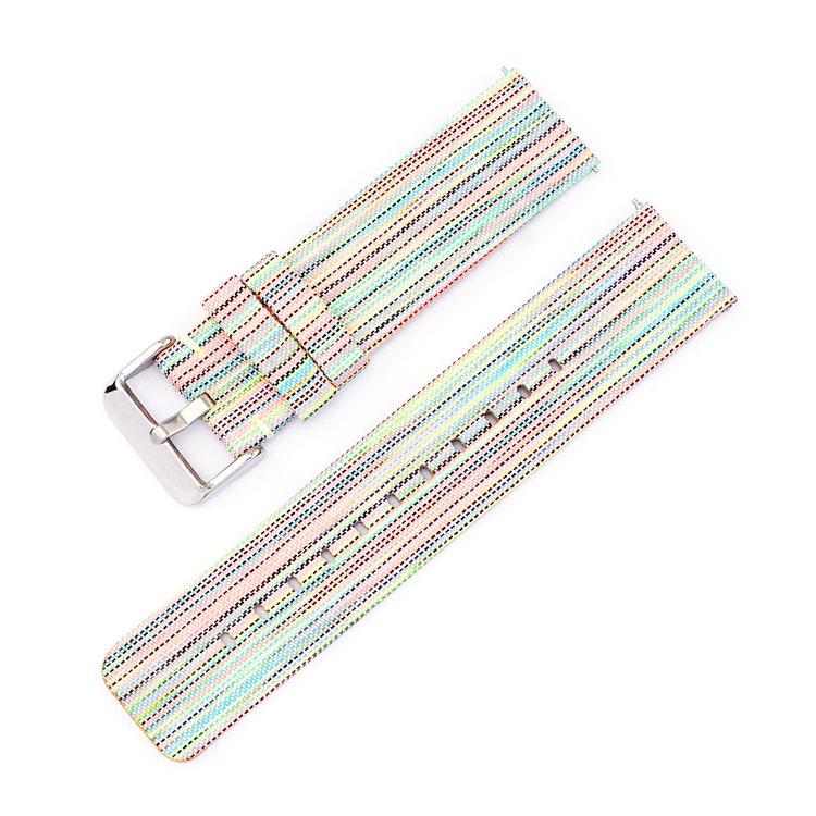 Multicolor striped woven nylon watch band with silver pin buckle