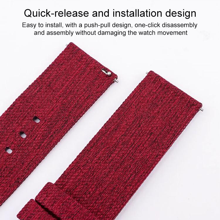 Red nylon watch band pair with quick-release pins and adjustment holes