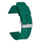 Dark green silicone watch band with silver pin buckle and adjustment holes