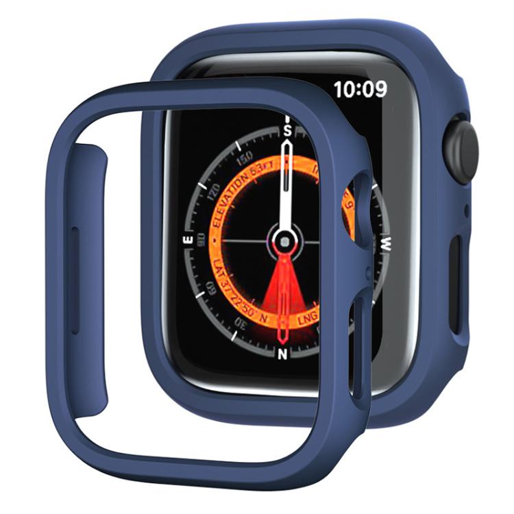 Navy frosted half-coverage Apple Watch case with raised edges and button openings