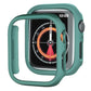 Teal frosted open-face Apple Watch cover shown beside a watch with matching protective frame