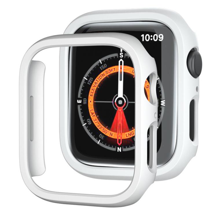 White frosted half-coverage Apple Watch case with open face and side button cutouts