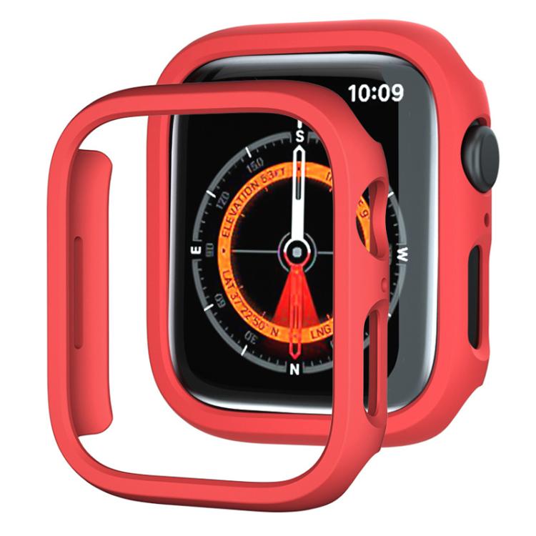 Red frosted half-coverage Apple Watch case with open face and side button cutouts