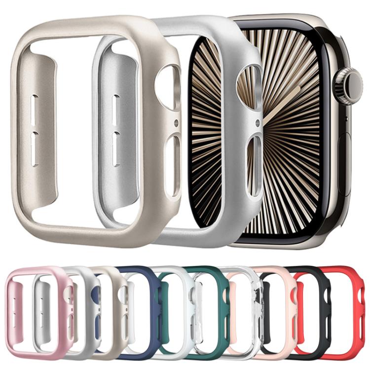 Frosted half-coverage watch cases in pale gold and silver, with assorted color options below