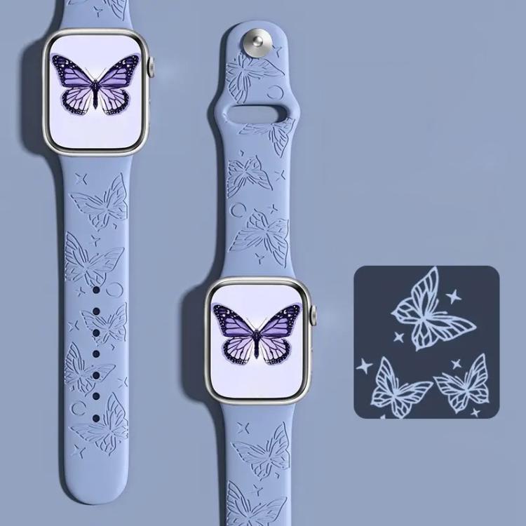 xDfind light blue butterfly-engraved silicone watch band with adjustable pin closure