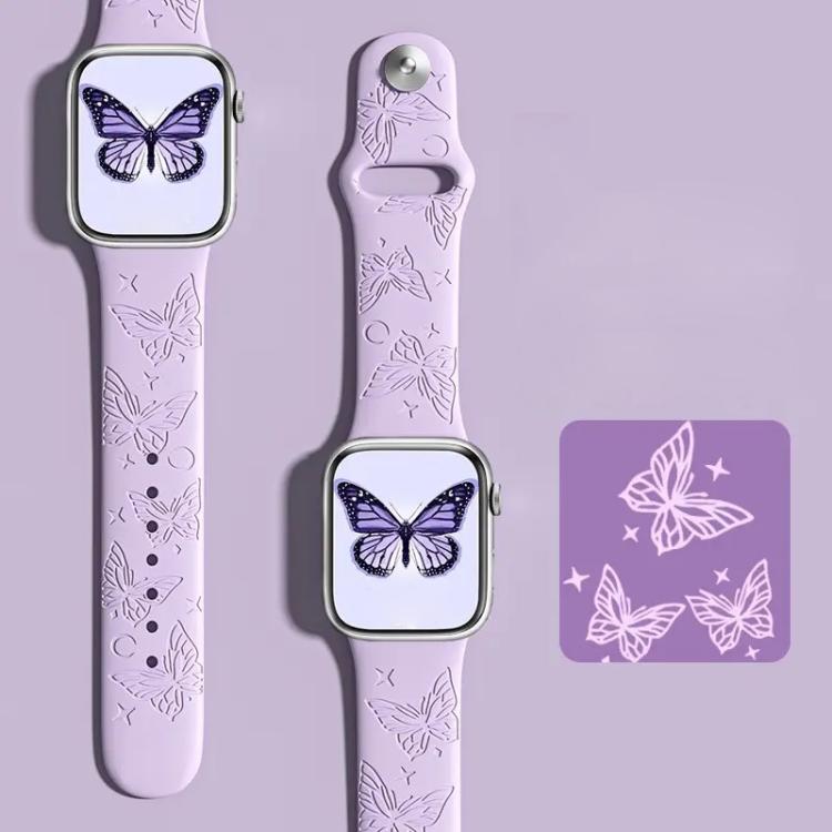 xDfind lavender butterfly-engraved silicone watch band with adjustable pin closure