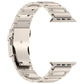 Titanium-tone metal link Apple Watch band showing the clasp and adjustable links from behind