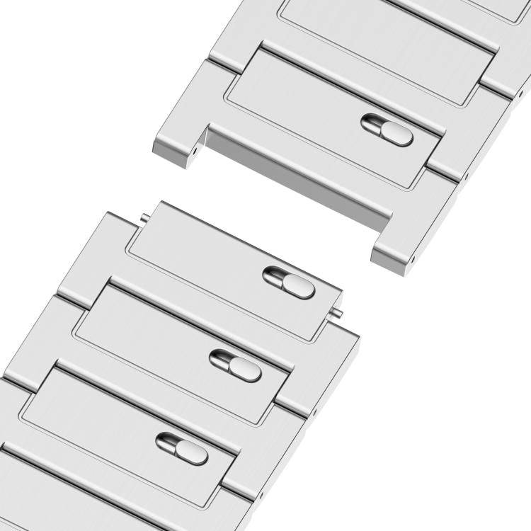 Silver titanium alloy watch band links with quick-release pins